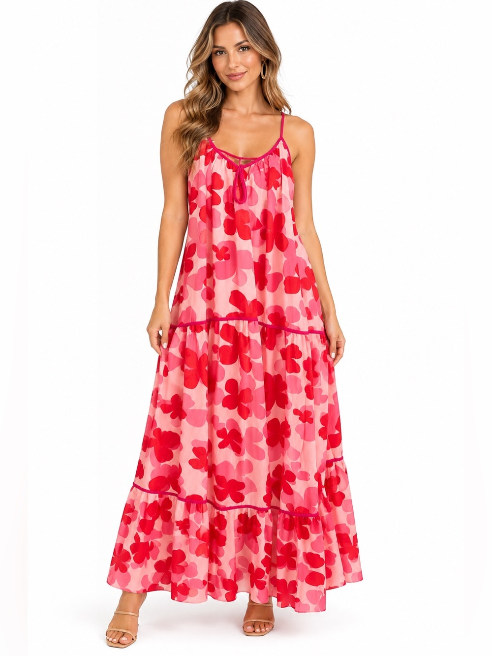 Pink & Red Floral Maxi Dress - Sleeveless Summer Dress